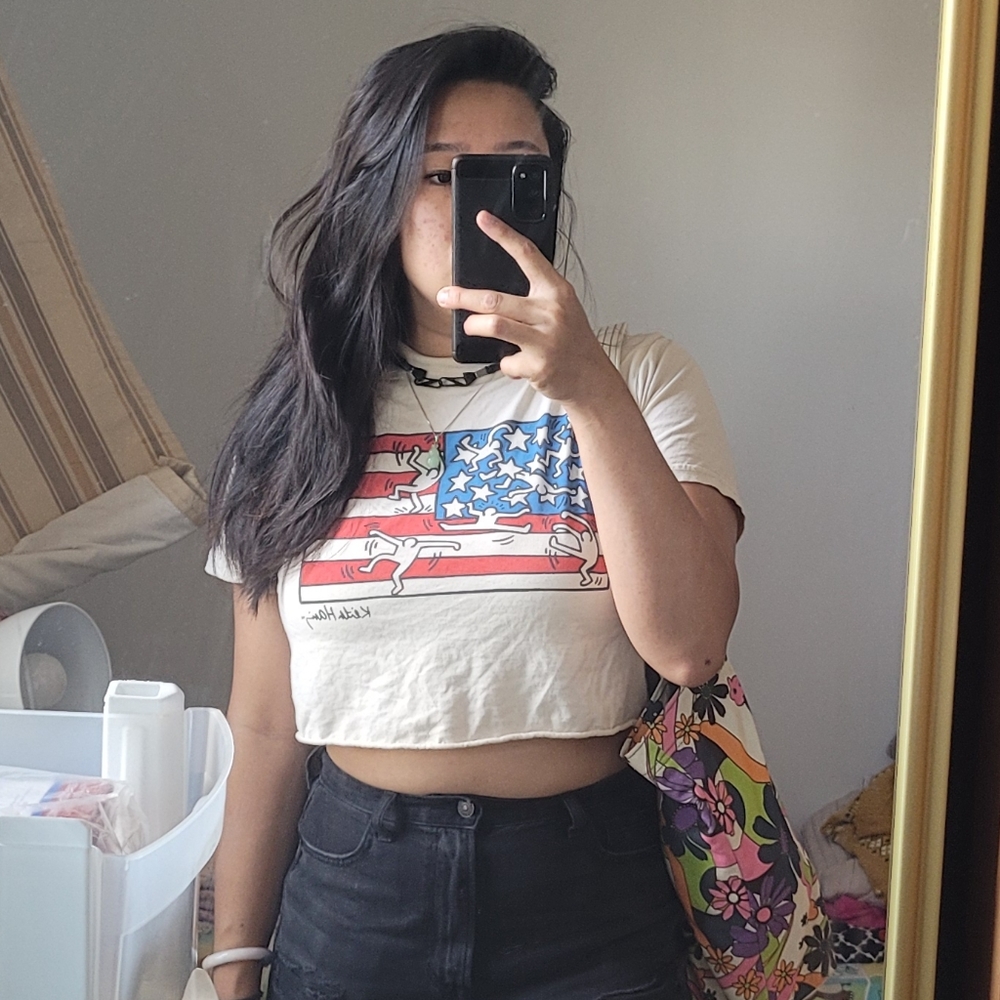 Keith haring flag logo iconic crop shirt